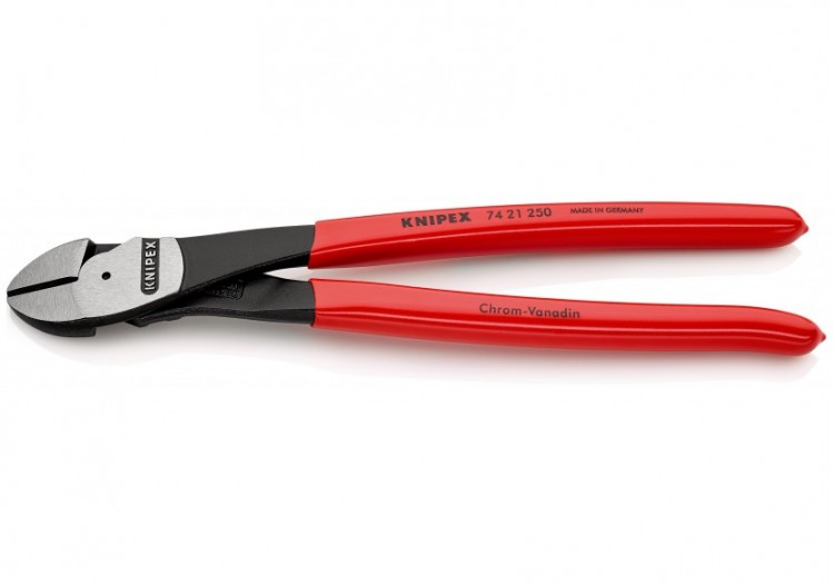 Pince coupante de côté forte démultiplication 250mm coudée à 25° - Gainage PVC - Knipex - 7421250