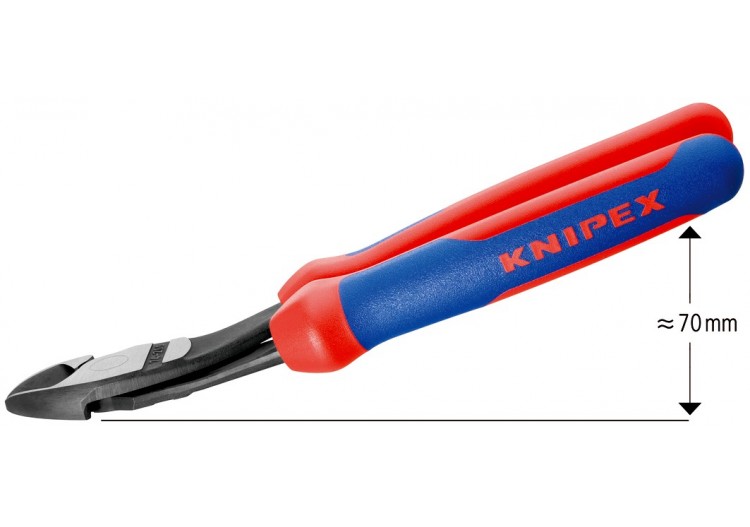 Pince coupante forte démultiplication 200mm - Coudée à 25° - Gainage Bi-matière - Knipex - 7422200