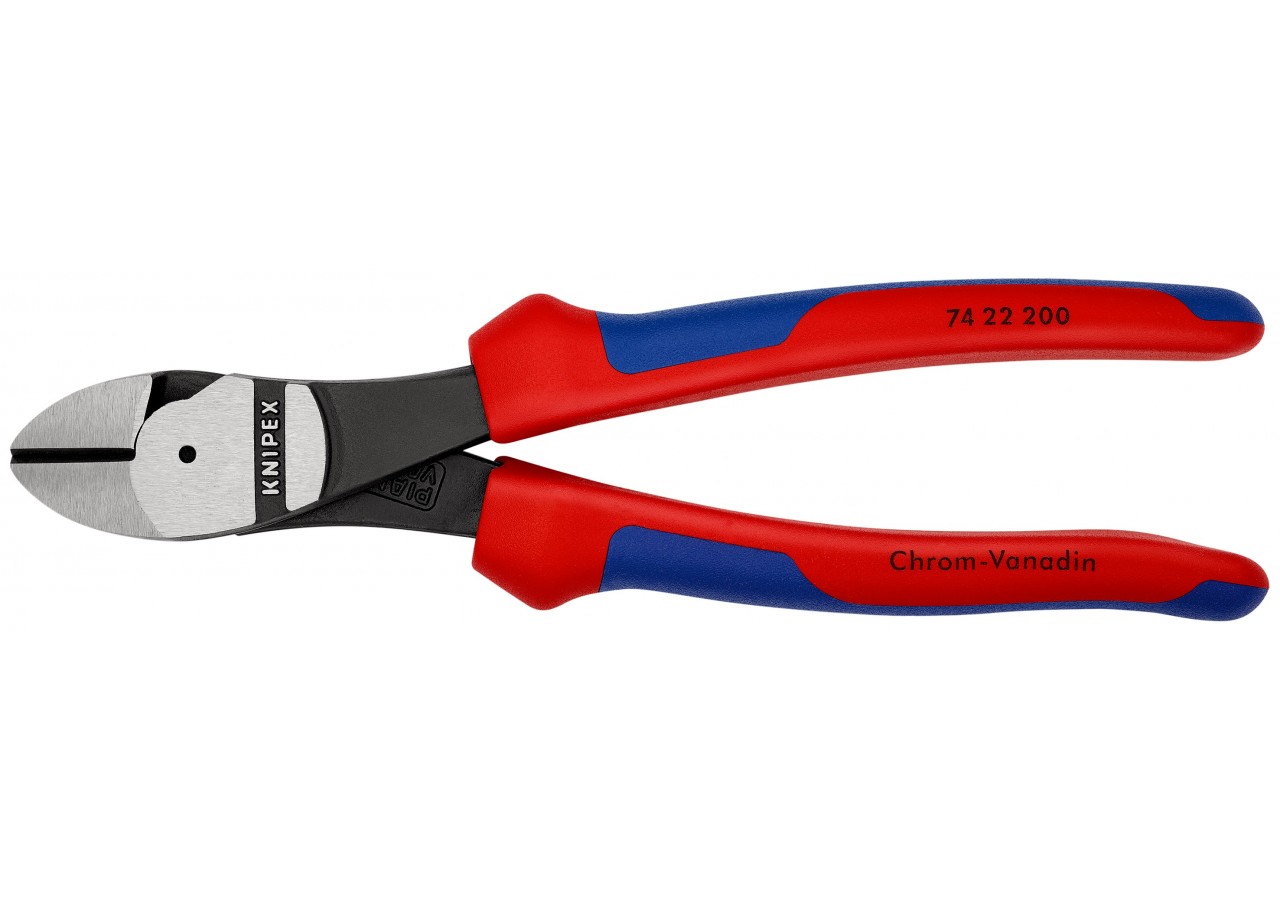 Pince coupante forte démultiplication 200mm - Coudée à 25° - Gainage Bi-matière - Knipex - 7422200