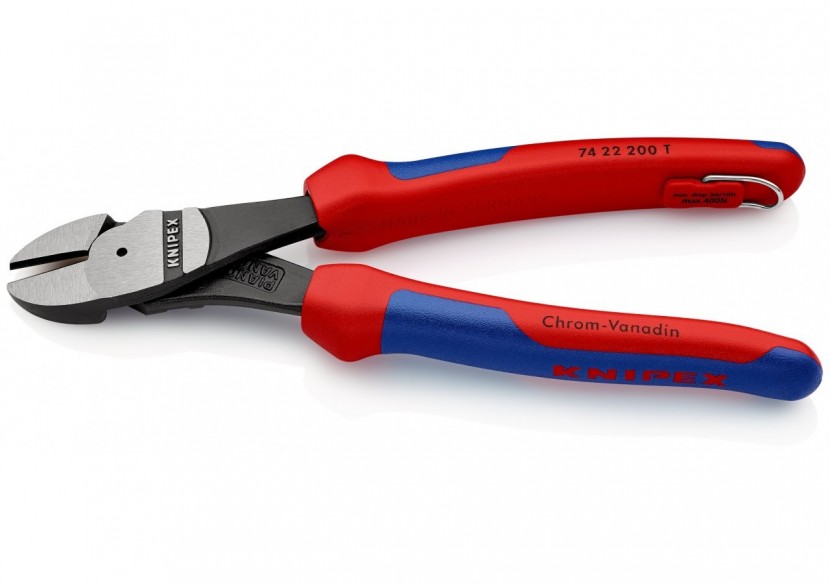 Pince coupante forte démultiplication 200mm Coudée 25° - Bi-matière - Antichute - Knipex - 7422200T