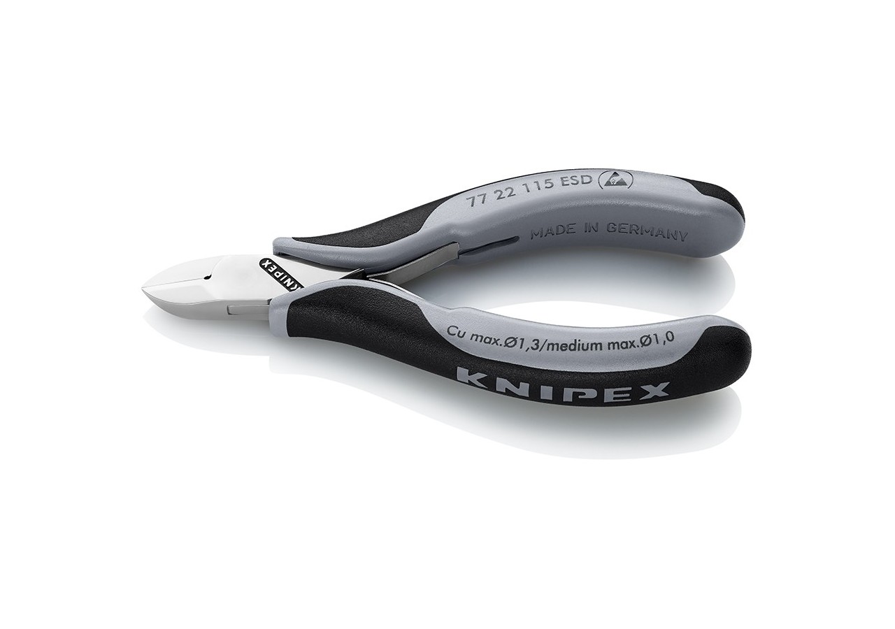 Pince coupante de précision tête ronde coupe à ras 115mm - Ressort - Bi-mat. ESD - Knipex - 7722115ESD