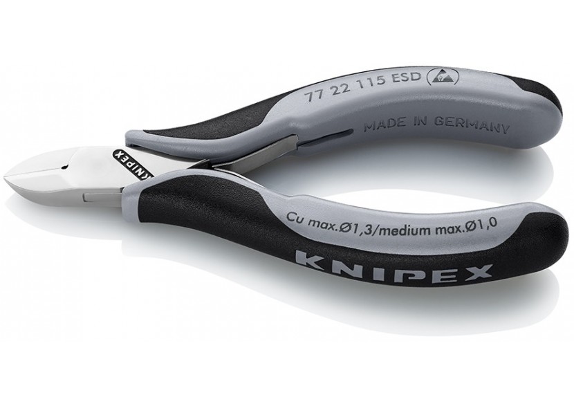 Pince coupante de précision tête ronde coupe à ras 115mm - Ressort - Bi-mat. ESD - Knipex - 7722115ESD