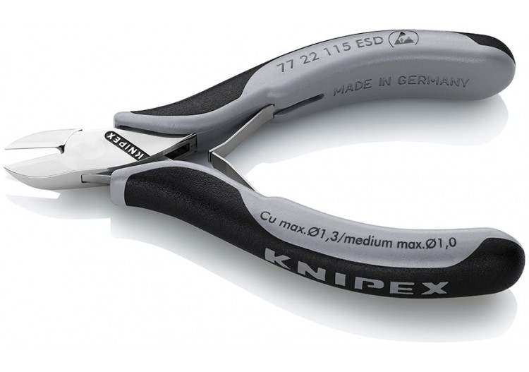 Pince coupante de précision tête ronde coupe à ras 115mm - Ressort - Bi-mat. ESD - Knipex - 7722115ESD 2