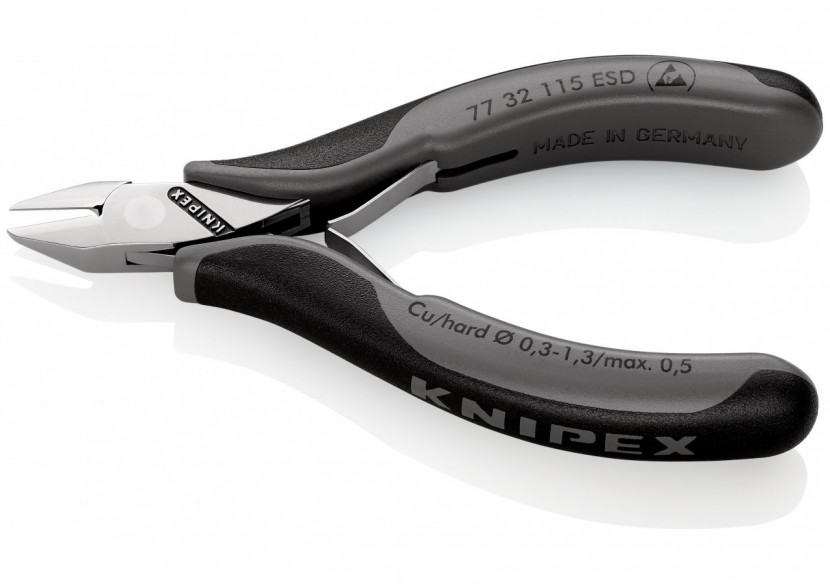 Pince coupante tête pointue petit biseau 115mm - Ressort - Bi-mat. ESD - Knipex - 7732115ESD