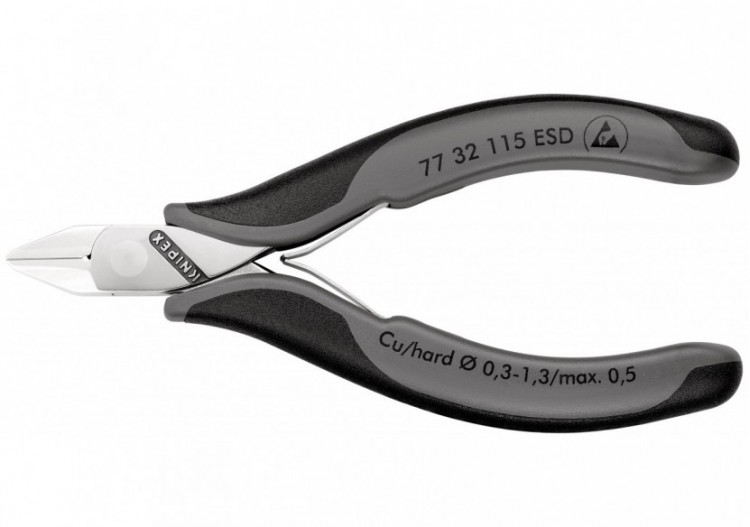 Pince coupante tête pointue petit biseau 115mm - Ressort - Bi-mat. ESD - Knipex - 7732115ESD 2