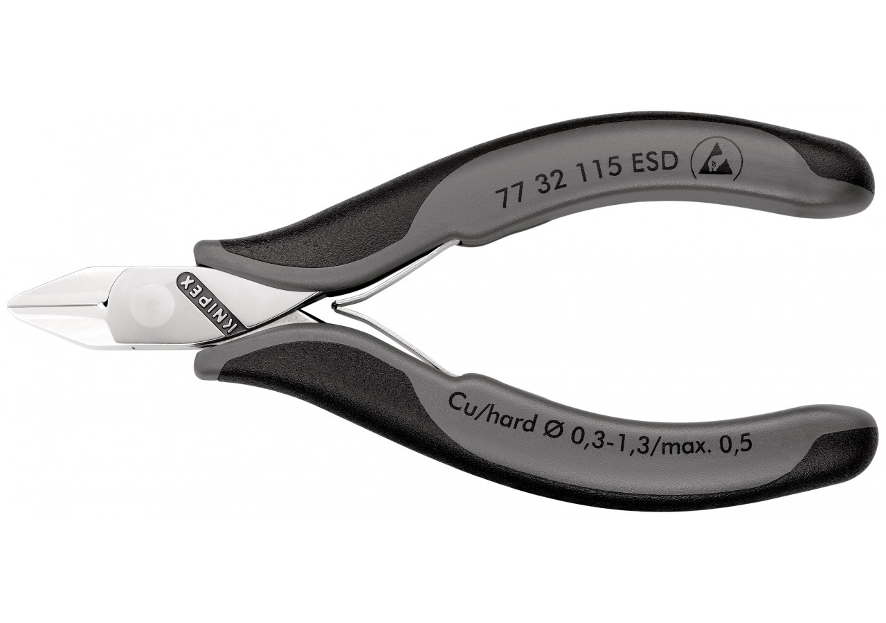 Pince coupante tête pointue petit biseau 115mm - Ressort - Bi-mat. ESD - Knipex - 7732115ESD