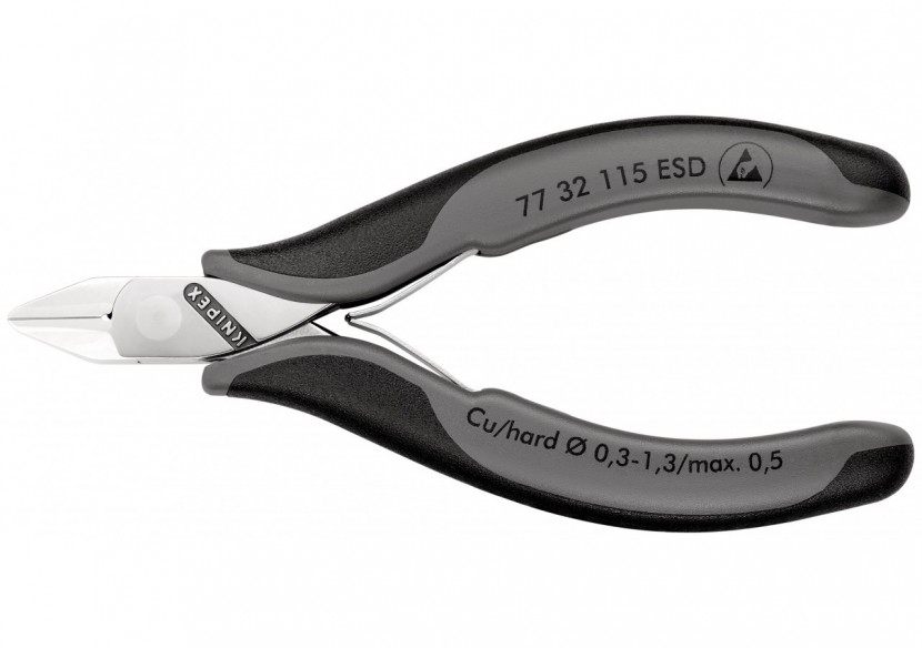 Pince coupante tête pointue petit biseau 115mm - Ressort - Bi-mat. ESD - Knipex - 7732115ESD