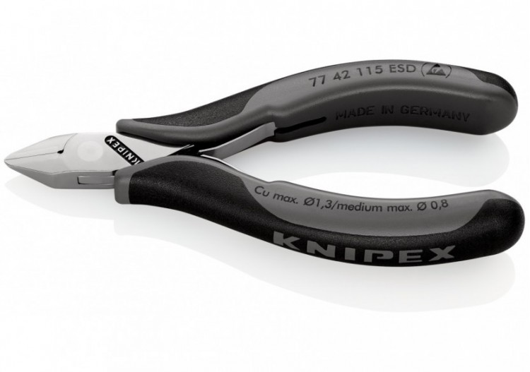 Pince coupante de précision tête pointue coupe à ras 115mm Ressort - Bi-mat. ESD - Knipex - 7742115ESD