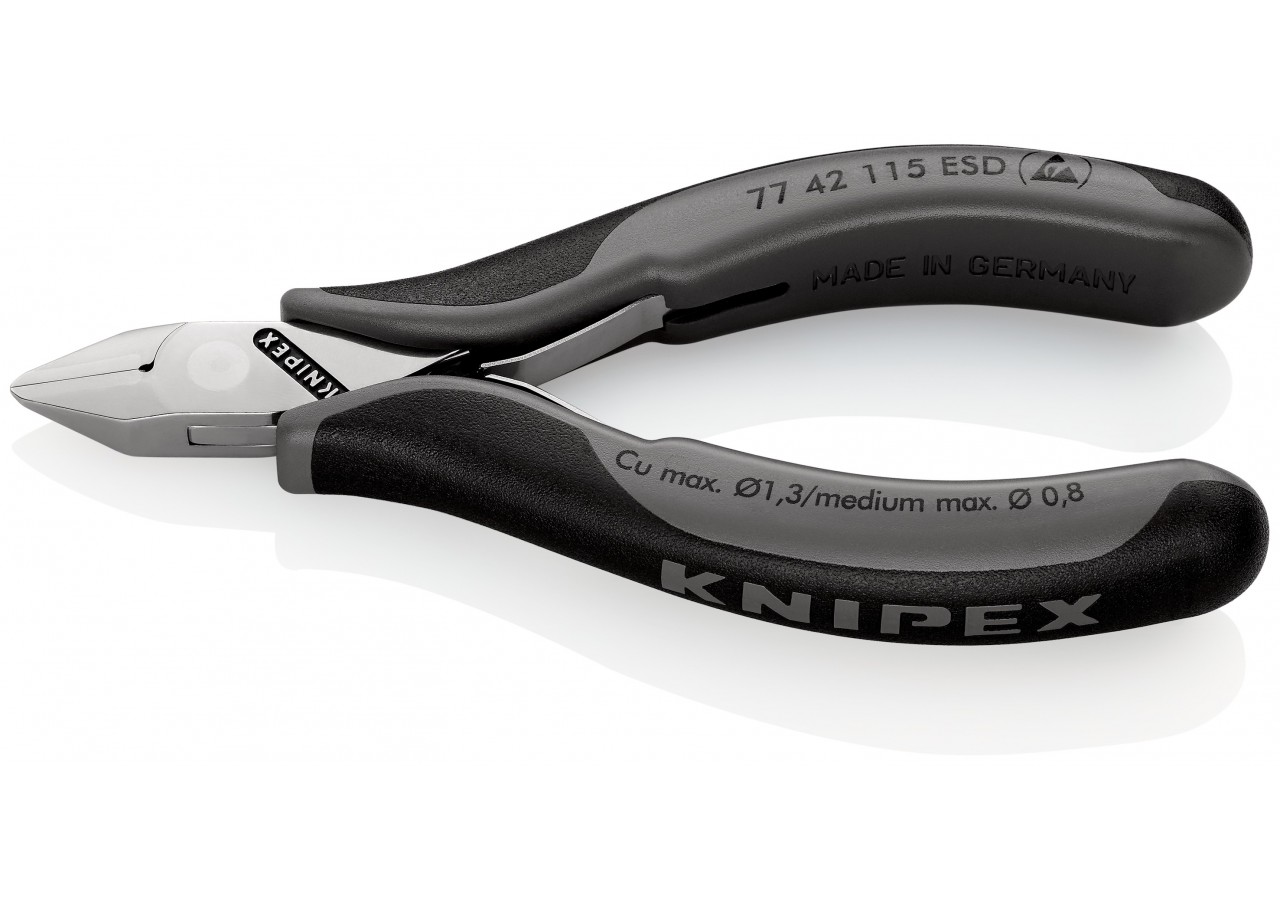 Pince coupante de précision tête pointue coupe à ras 115mm Ressort - Bi-mat. ESD - Knipex - 7742115ESD