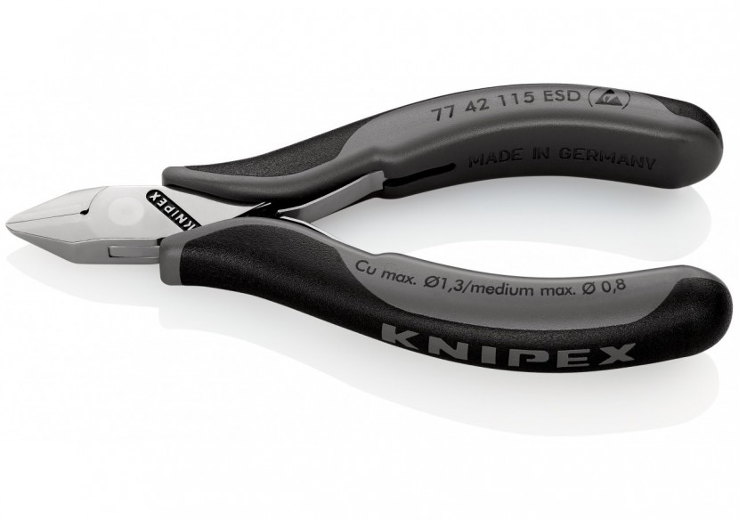 Pince coupante de précision tête pointue coupe à ras 115mm Ressort - Bi-mat. ESD - Knipex - 7742115ESD