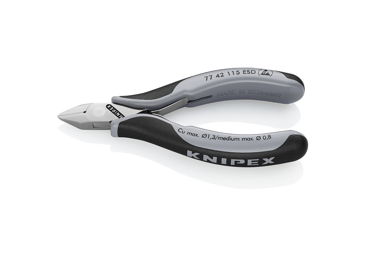 Pince coupante de précision tête pointue coupe à ras 115mm Ressort - Bi-mat. ESD - Knipex - 7742115ESD