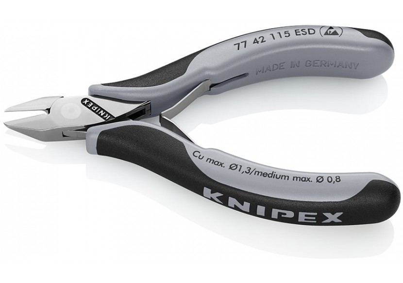 Pince coupante de précision tête pointue coupe à ras 115mm Ressort - Bi-mat. ESD - Knipex - 7742115ESD