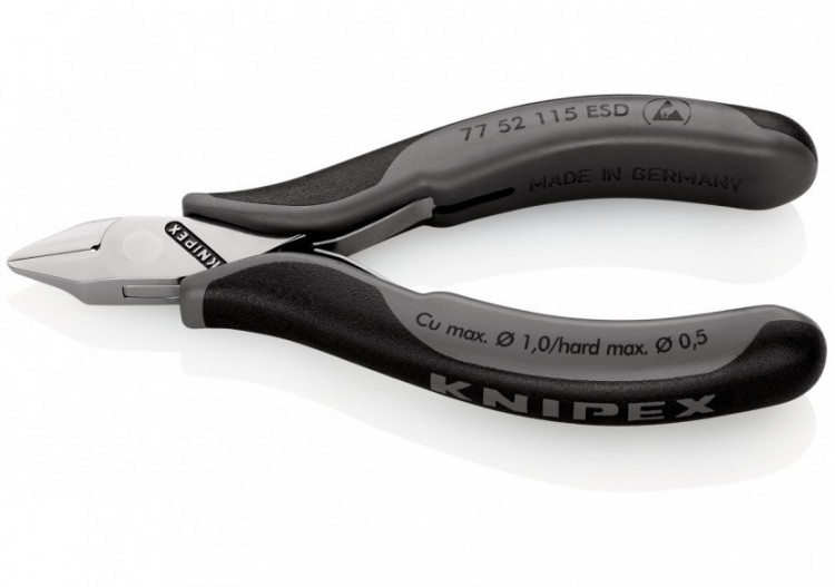 Pince coupante tête pointue petit biseau 115mm - Ressort - Bi-matière ESD - Knipex - 7752115ESD