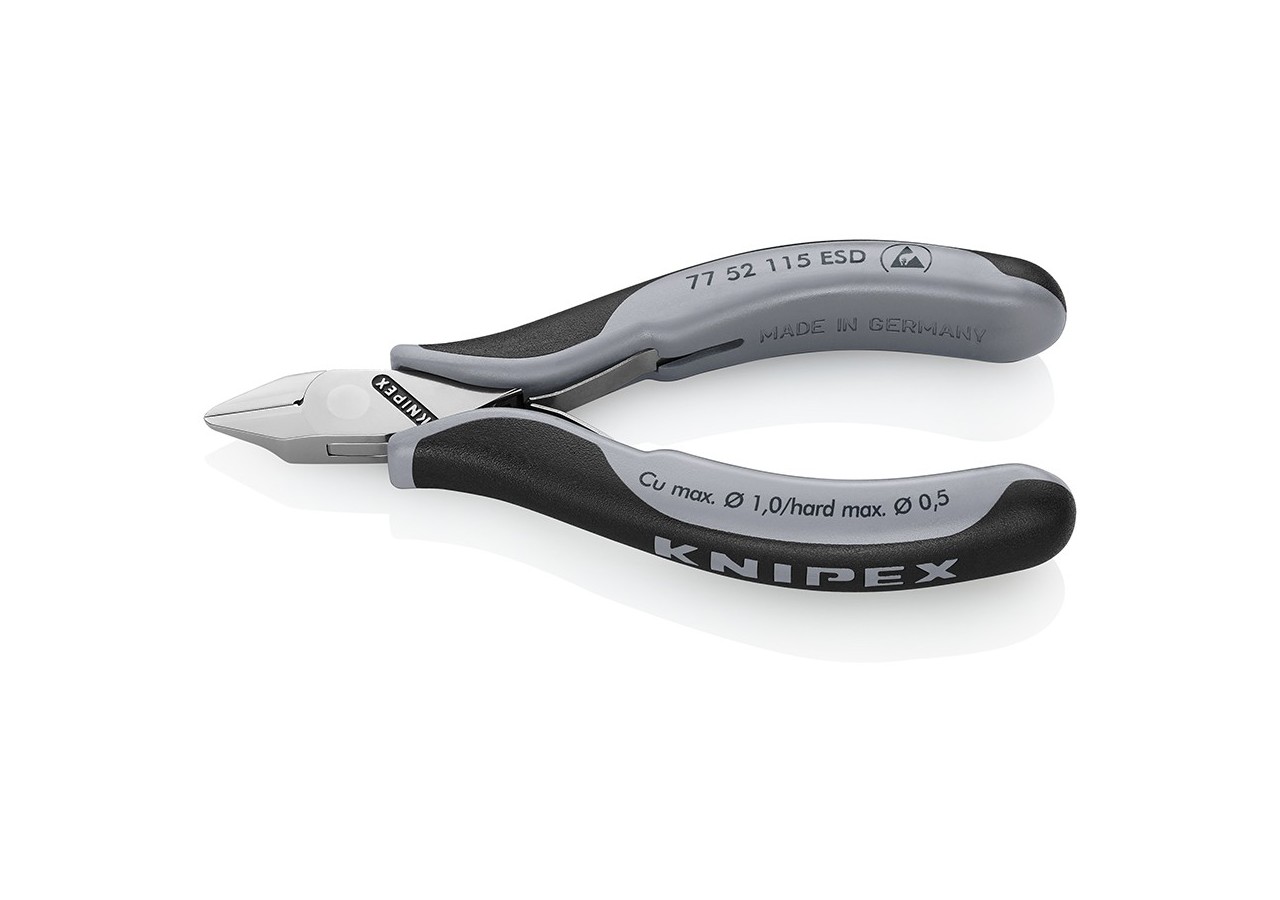 Pince coupante tête pointue petit biseau 115mm - Ressort - Bi-matière ESD - Knipex - 7752115ESD