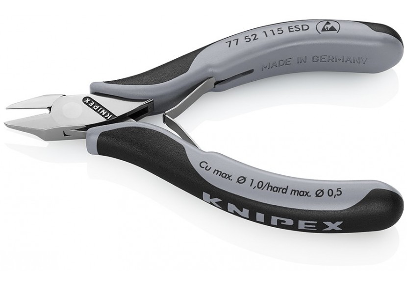 Pince coupante tête pointue petit biseau 115mm - Ressort - Bi-matière ESD - Knipex - 7752115ESD