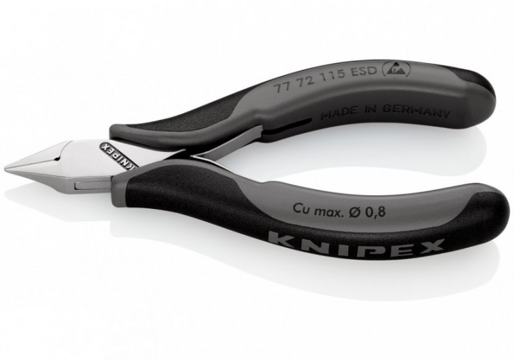 Pince coupante tête pointue miniature petit biseau 115mm Ressort Bi-matière ESD - Knipex - 7772115ESD