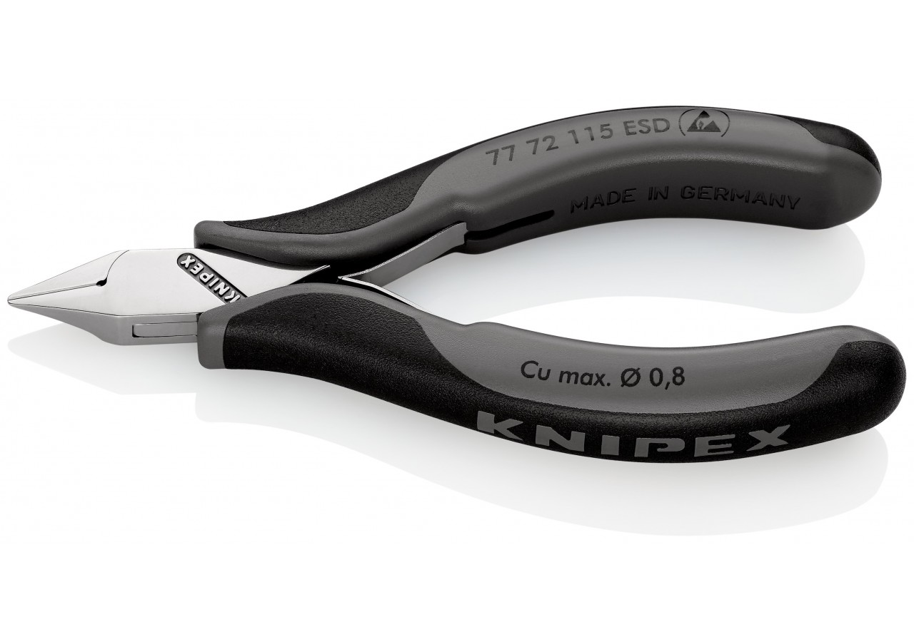 Pince coupante tête pointue miniature petit biseau 115mm Ressort Bi-matière ESD - Knipex - 7772115ESD