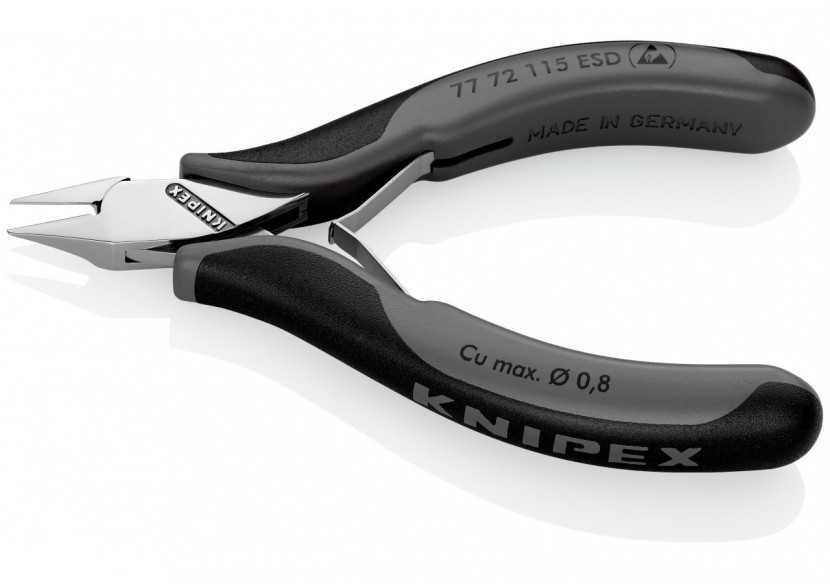 Pince coupante tête pointue miniature petit biseau 115mm Ressort Bi-matière ESD - Knipex - 7772115ESD