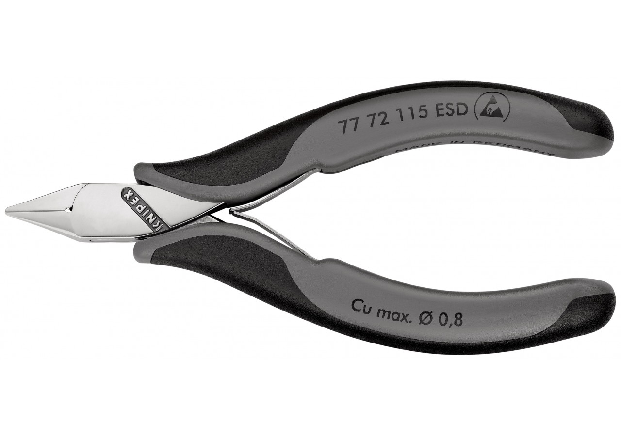 Pince coupante tête pointue miniature petit biseau 115mm Ressort Bi-matière ESD - Knipex - 7772115ESD