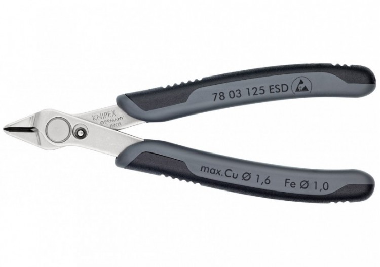 Pince coupante Super Knips® 125mm - Ressort - Bi-matière ESD - Inox - Knipex - 7803125ESD