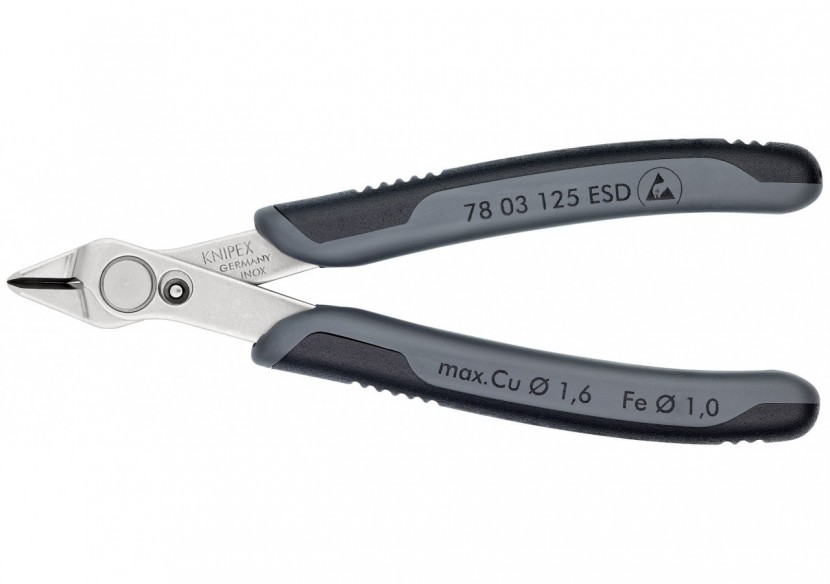 Pince coupante Super Knips® 125mm - Ressort - Bi-matière ESD - Inox - Knipex - 7803125ESD
