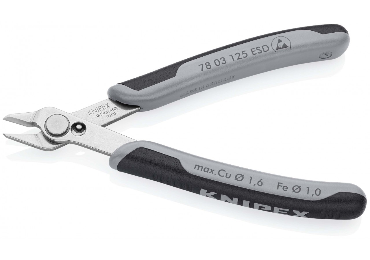 Pince coupante Super Knips® 125mm - Ressort - Bi-matière ESD - Inox - Knipex - 7803125ESD