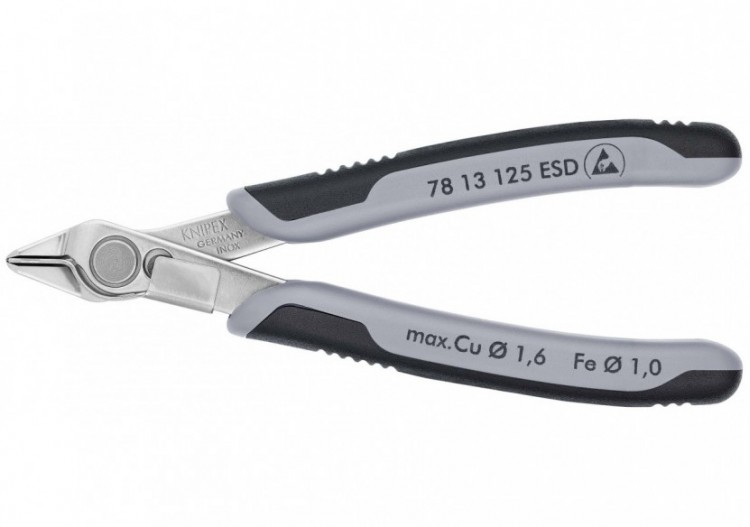 Pince coupante Super Knips® 125mm Ressort - Bi-matière - ESD - Serre-Fils - Inox - Knipex - 7813125ESD