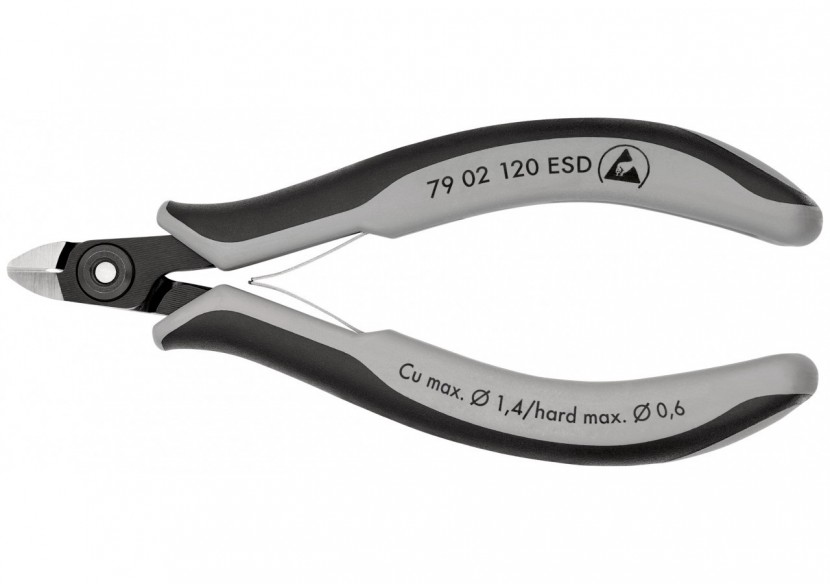 Pince coupante de précision petit biseau 120mm - Ressort - Bi-matière - ESD - Knipex - 7902120ESD