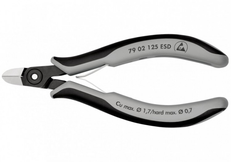 Pince coupante de précision petit biseau 125mm - Ressort - Bi-matière - ESD - Knipex - 7902125ESD