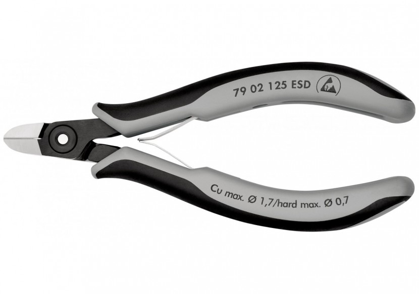 Pince coupante de précision petit biseau 125mm - Ressort - Bi-matière - ESD - Knipex - 7902125ESD