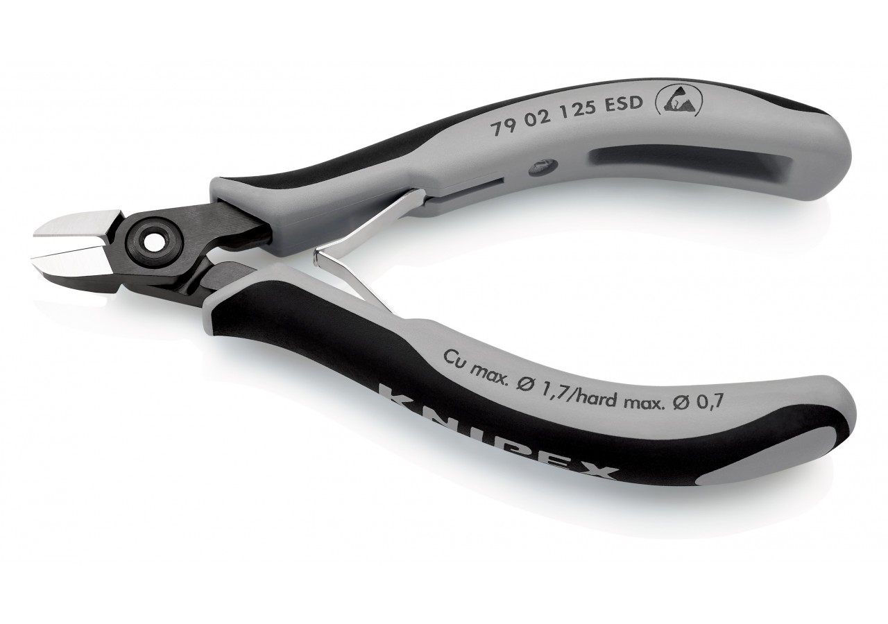 Pince coupante de précision petit biseau 125mm - Ressort - Bi-matière - ESD - Knipex - 7902125ESD
