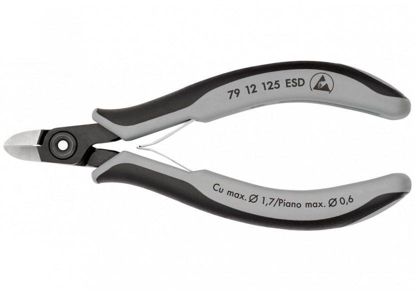 Pince coupante petit biseau renforcé 125mm - Ressort - Bi-matière - ESD - Knipex - 7912125ESD