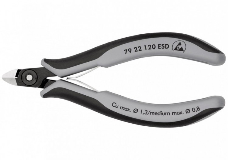 Pince coupante de précision sans biseau 120mm- Ressort - Bi-matière - ESD - Knipex - 7922120ESD