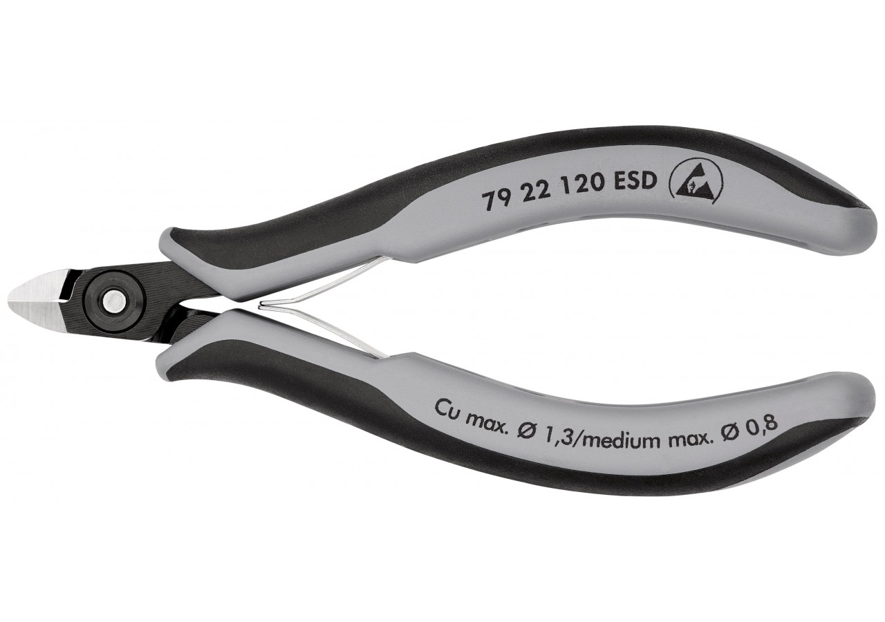 Pince coupante de précision sans biseau 120mm- Ressort - Bi-matière - ESD - Knipex - 7922120ESD