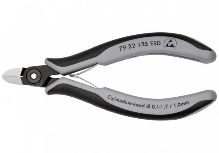 Pince coupante de précision sans biseau 125mm - Ressort - Bi-matière - ESD - Knipex - 7922125ESD