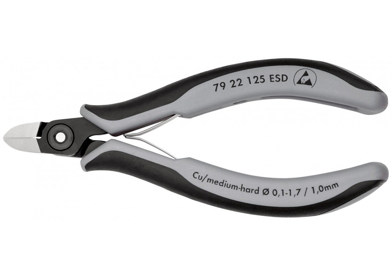 Pince coupante de précision sans biseau 125mm - Ressort - Bi-matière - ESD - Knipex - 7922125ESD