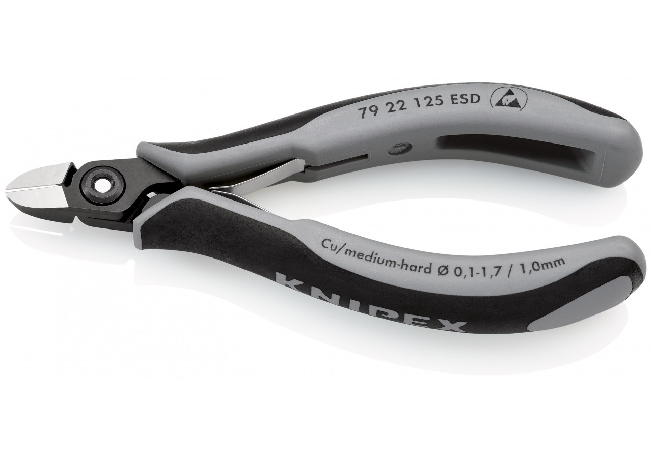 Pince coupante de précision sans biseau 125mm - Ressort - Bi-matière - ESD - Knipex - 7922125ESD