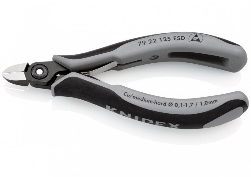 Pince coupante de précision sans biseau 125mm - Ressort - Bi-matière - ESD - Knipex - 7922125ESD