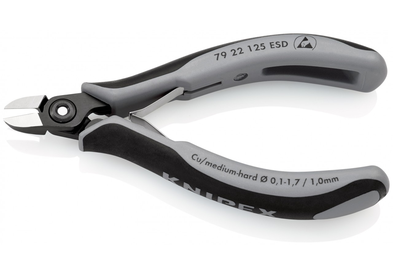 Pince coupante de précision sans biseau 125mm - Ressort - Bi-matière - ESD - Knipex - 7922125ESD