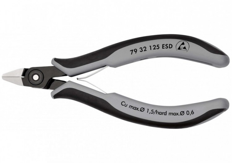 Pince coupante tête pointue petit biseau 125mm - Ressort - Bi-matière - ESD - Knipex - 7932125ESD