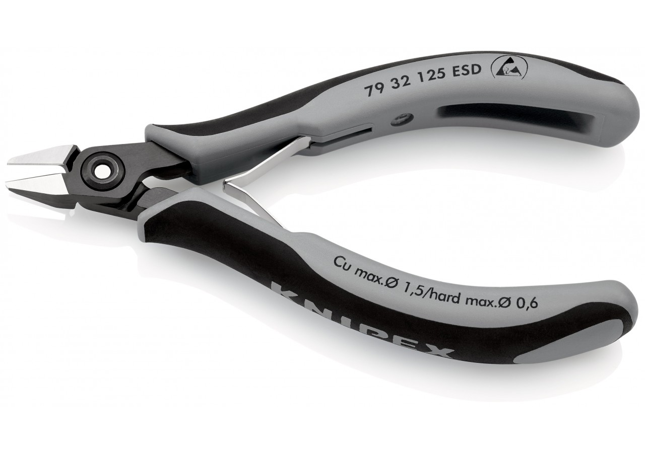 Pince coupante tête pointue petit biseau 125mm - Ressort - Bi-matière - ESD - Knipex - 7932125ESD