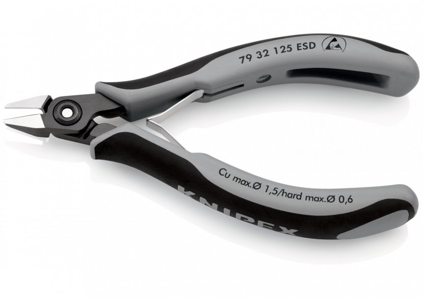 Pince coupante tête pointue petit biseau 125mm - Ressort - Bi-matière - ESD - Knipex - 7932125ESD