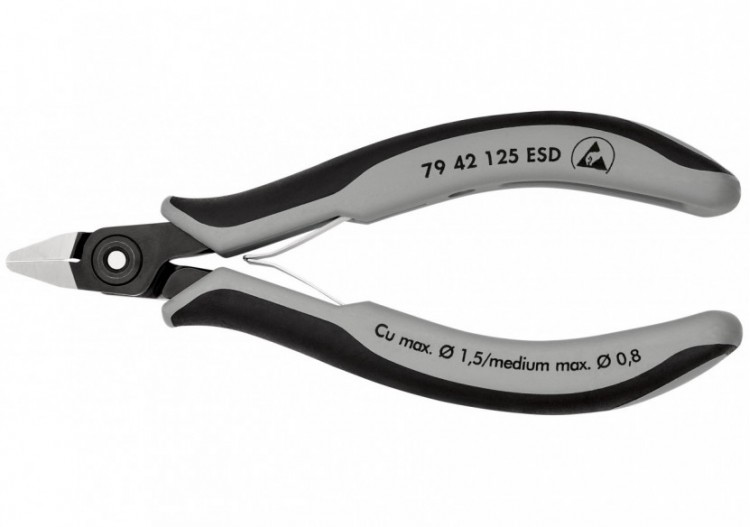 Pince coupante tête pointue sans biseau 125mm - Ressort - Bi-matière - ESD - Knipex - 7942125ESD