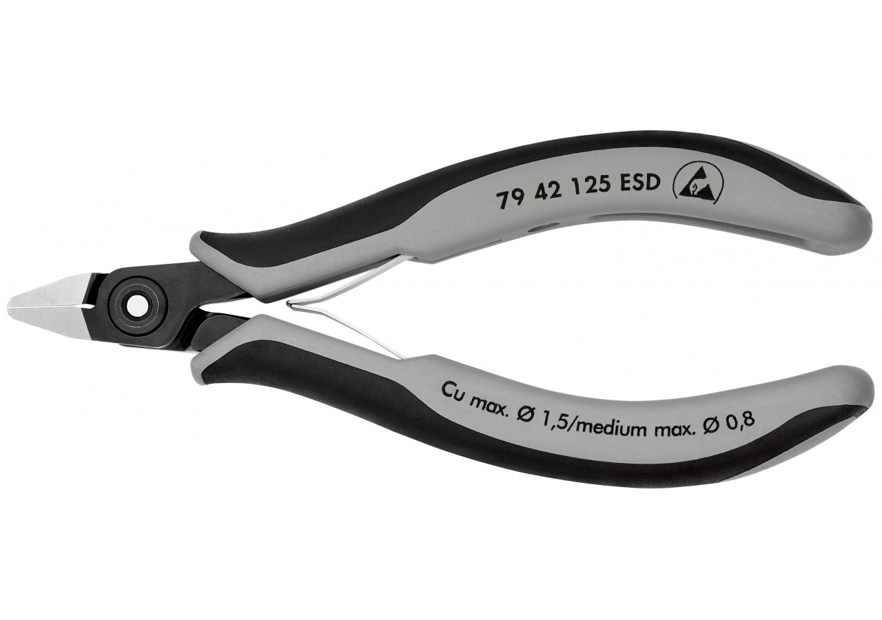 Pince coupante tête pointue sans biseau 125mm - Ressort - Bi-matière - ESD - Knipex - 7942125ESD