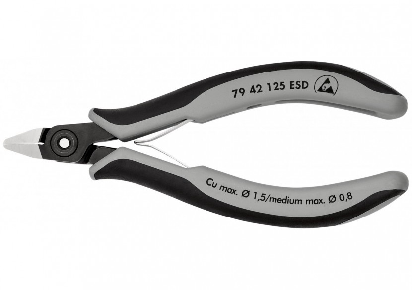 Pince coupante tête pointue sans biseau 125mm - Ressort - Bi-matière - ESD - Knipex - 7942125ESD