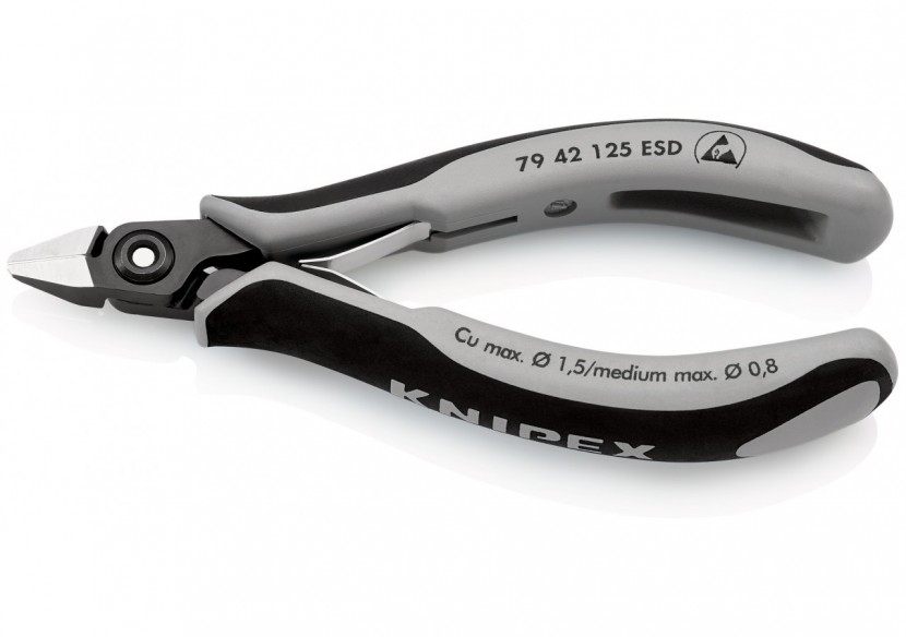 Pince coupante tête pointue sans biseau 125mm - Ressort - Bi-matière - ESD - Knipex - 7942125ESD