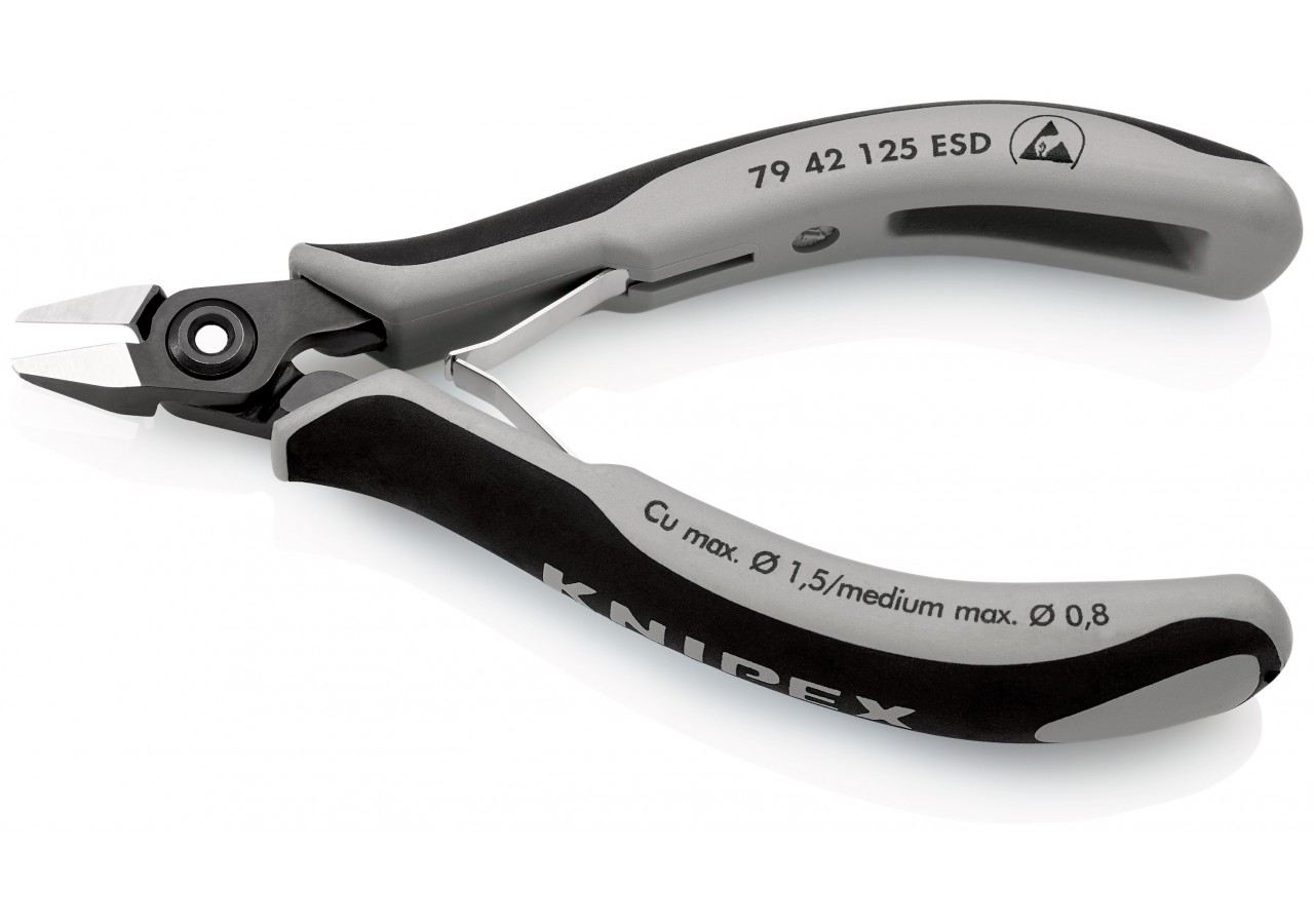 Pince coupante tête pointue sans biseau 125mm - Ressort - Bi-matière - ESD - Knipex - 7942125ESD