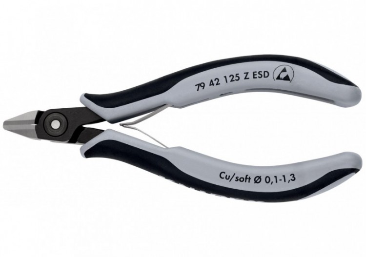 Pince coupante tête pointue coupe à ras 125mm - Ressort - Bi-matière - ESD - Knipex - 7942125ZESD