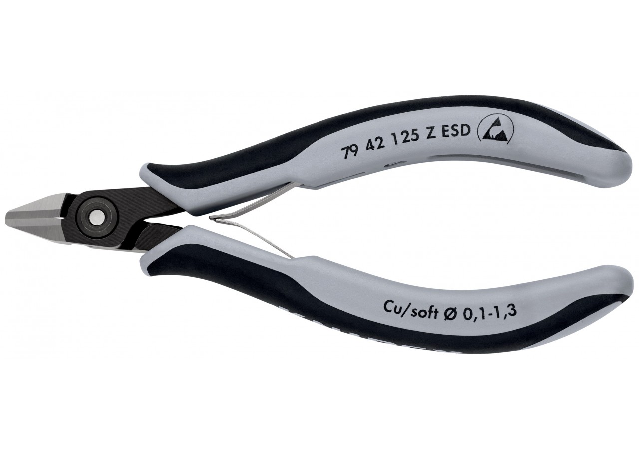 Pince coupante tête pointue coupe à ras 125mm - Ressort - Bi-matière - ESD - Knipex - 7942125ZESD