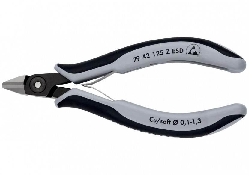 Pince coupante tête pointue coupe à ras 125mm - Ressort - Bi-matière - ESD - Knipex - 7942125ZESD